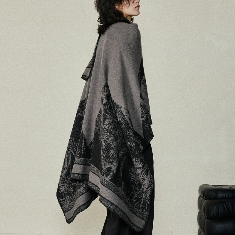 Buddha Stones Black Gray Sika Deer Animal Forest Double-sided Shawl Fall Winter Warm Scarf Wrap - image 5