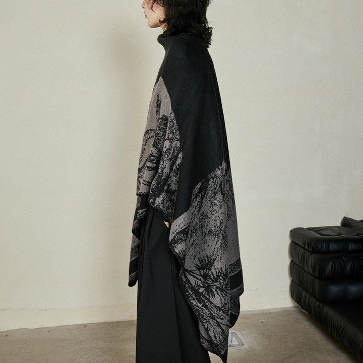 Buddha Stones Black Gray Sika Deer Animal Forest Double-sided Shawl Fall Winter Warm Scarf Wrap - image 8