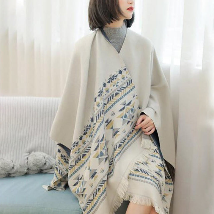 Buddha Stones Tibetan Beige Geometric Pattern Tassels Shawl Fall Winter Warm Scarf Wrap - image 3