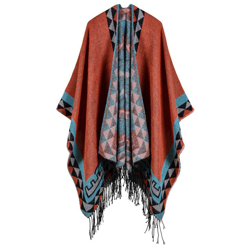 Buddha Stones Tibetan Orange Geometric Rhombus Pattern Tassels Shawl Fall Winter Warm Scarf Wrap - image 21