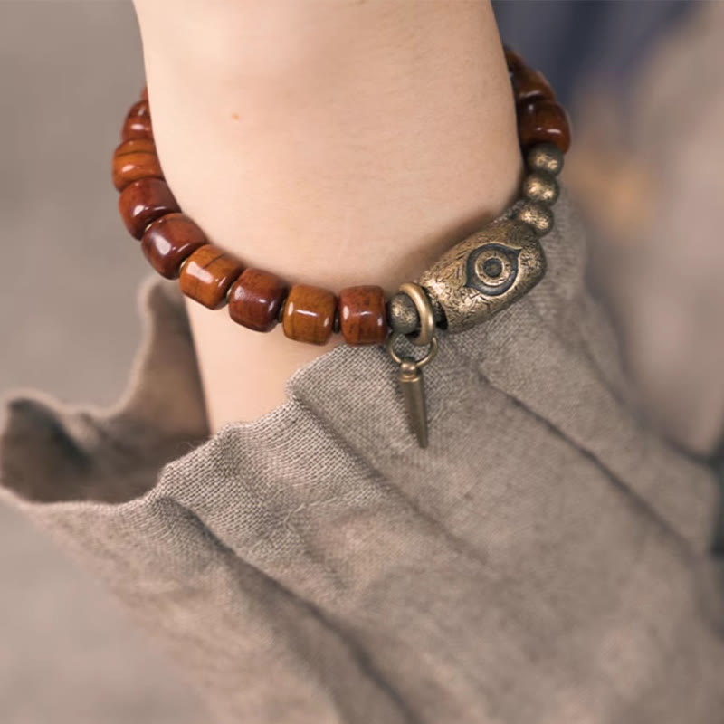Buddha Stones Bone Beads Dzi Shape Copper Cone Pendant Strength Bracelet - image 4