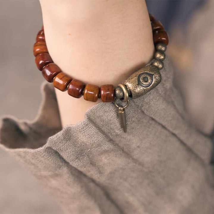 Buddha Stones Bone Beads Dzi Shape Copper Cone Pendant Strength Bracelet - image 4