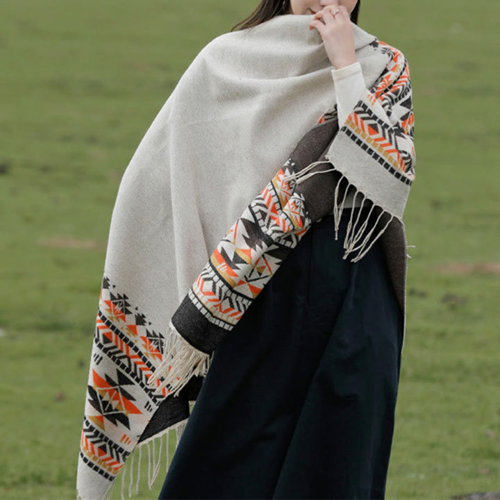 Buddha Stones Tibetan Geometric Rhombus Pattern Tassels Shawl Fall Winter Warm Cozy Scarf Wrap - image 21