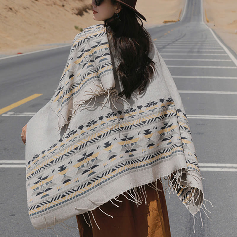 Buddha Stones Tibetan Geometric Rhombus Pattern Tassels Shawl Fall Winter Warm Cozy Scarf Wrap - image 16