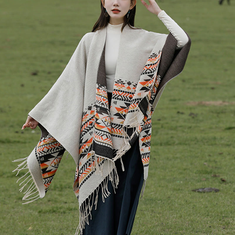 Buddha Stones Tibetan Geometric Rhombus Pattern Tassels Shawl Fall Winter Warm Cozy Scarf Wrap - image 19