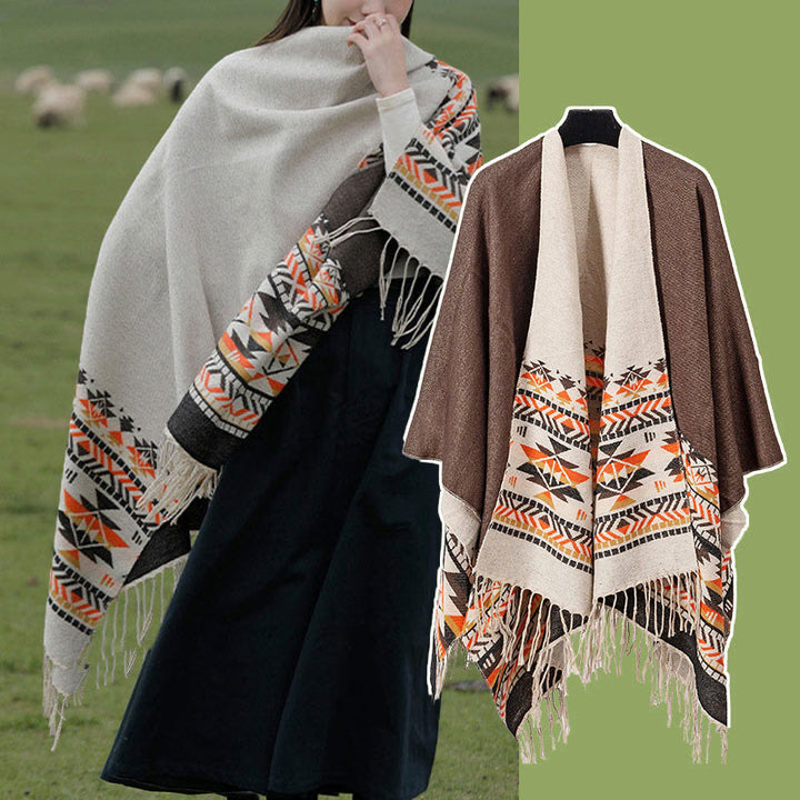 Buddha Stones Tibetan Geometric Rhombus Pattern Tassels Shawl Fall Winter Warm Cozy Scarf Wrap - image 22