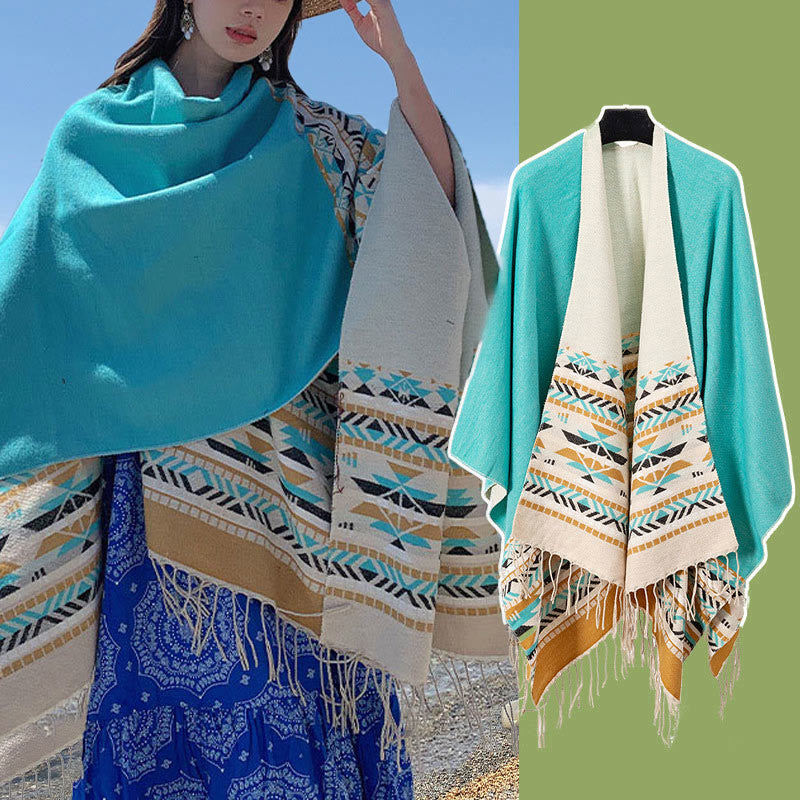 Buddha Stones Tibetan Geometric Rhombus Pattern Tassels Shawl Fall Winter Warm Cozy Scarf Wrap - image 26