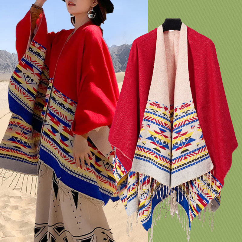 Buddha Stones Tibetan Geometric Rhombus Pattern Tassels Shawl Fall Winter Warm Cozy Scarf Wrap - image 32