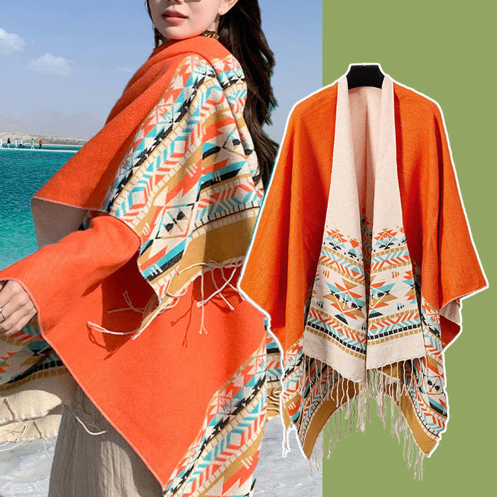 Buddha Stones Tibetan Geometric Rhombus Pattern Tassels Shawl Fall Winter Warm Cozy Scarf Wrap - image 39