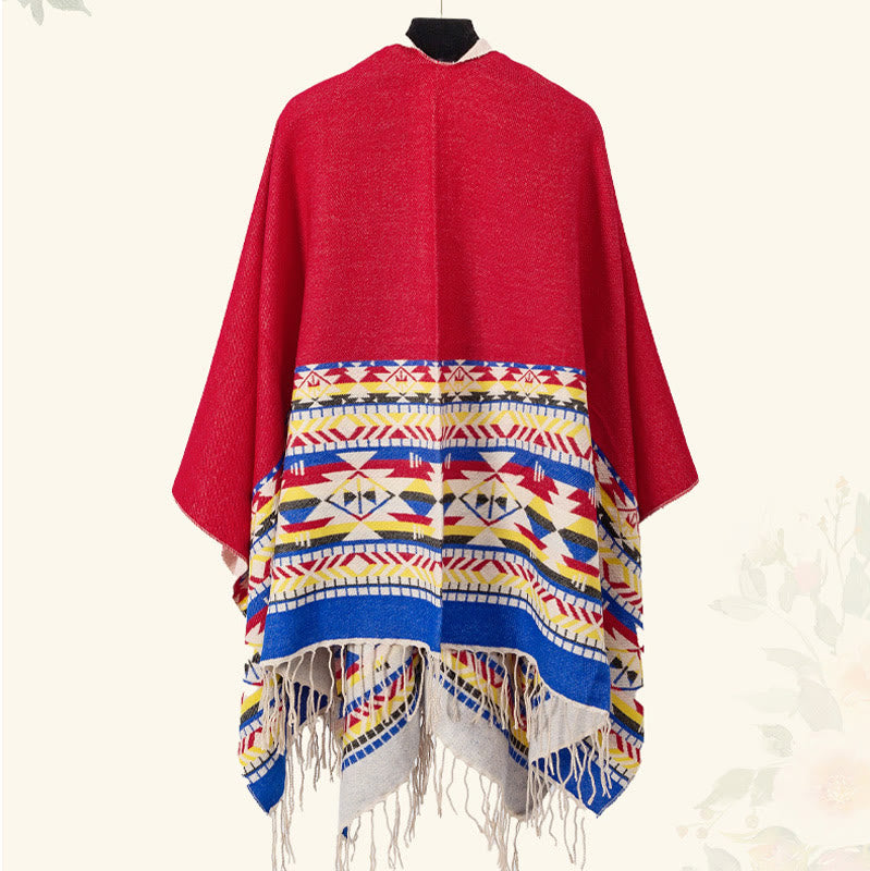 Buddha Stones Tibetan Geometric Rhombus Pattern Tassels Shawl Fall Winter Warm Cozy Scarf Wrap - image 33