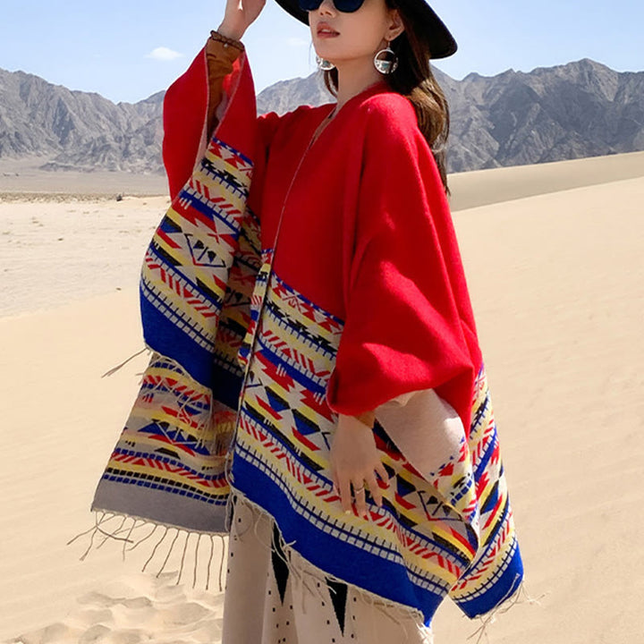 Buddha Stones Tibetan Geometric Rhombus Pattern Tassels Shawl Fall Winter Warm Cozy Scarf Wrap - image 31