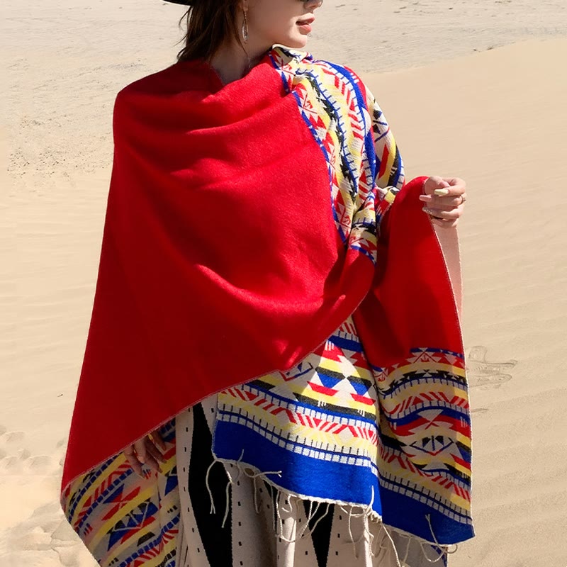 Buddha Stones Tibetan Geometric Rhombus Pattern Tassels Shawl Fall Winter Warm Cozy Scarf Wrap - image 30