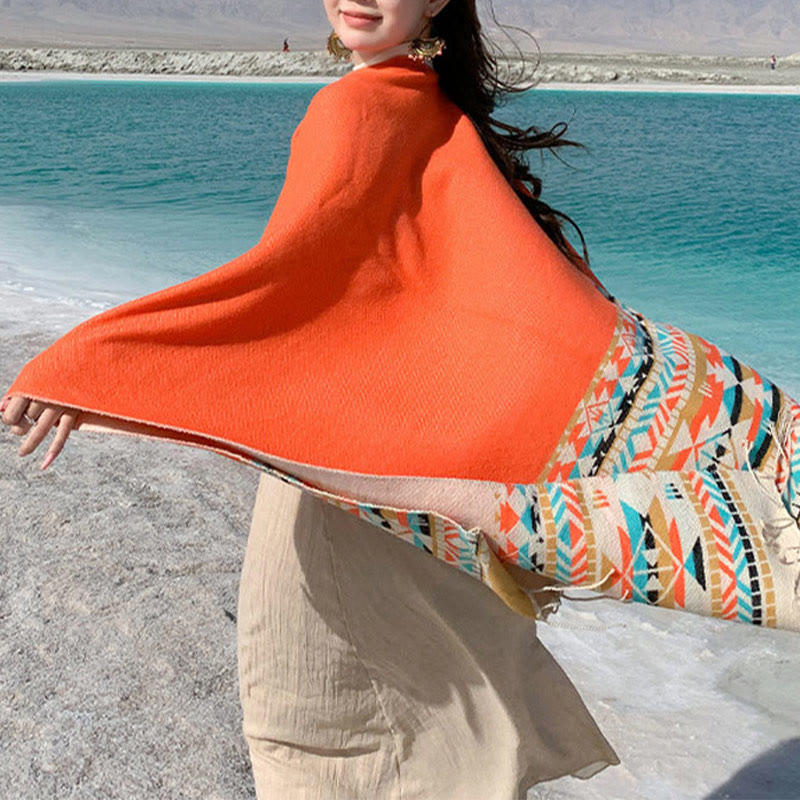 Buddha Stones Tibetan Geometric Rhombus Pattern Tassels Shawl Fall Winter Warm Cozy Scarf Wrap - image 35