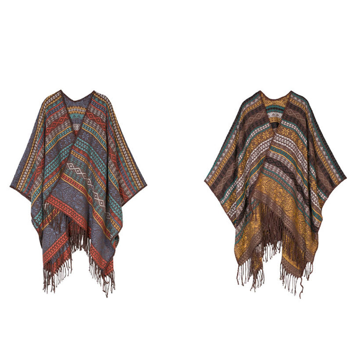 Buddha Stones Tibetan Geometric Horizontal Stripe Flower Leaf Tassels Shawl Fall Winter Cozy Scarf Wrap - image 16