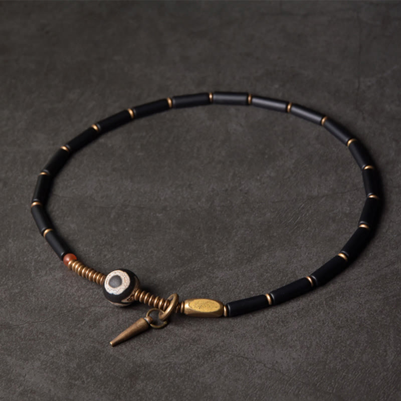 Buddha Stones Black Onyx Copper Dzi Bead Cone Pendant Double Wrap Protection Bracelet - image 9