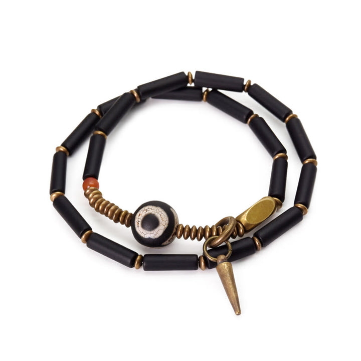 Buddha Stones Black Onyx Copper Dzi Bead Cone Pendant Double Wrap Protection Bracelet - image 10