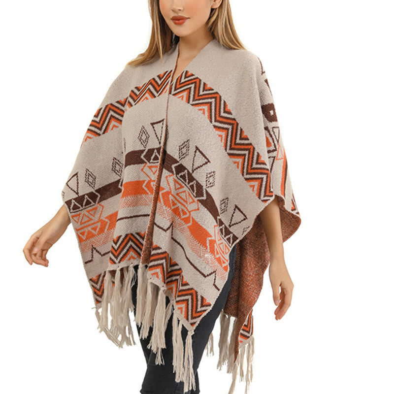 Buddha Stones Tibetan Wave Stripe Geometry Tassels Shawl Fall Winter Cozy Scarf Wrap - image 26