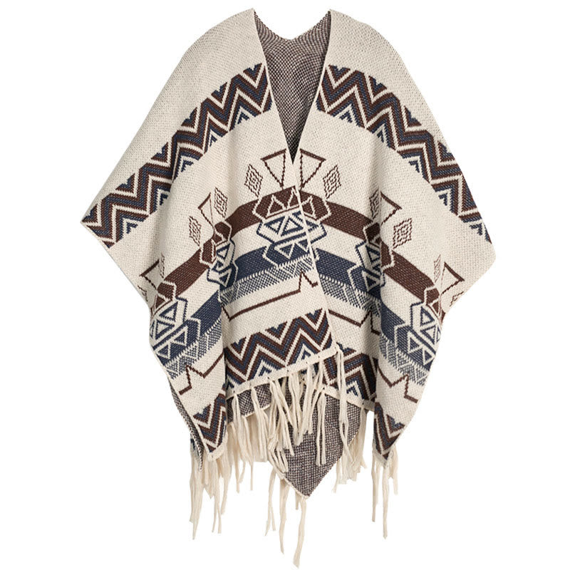 Buddha Stones Tibetan Wave Stripe Geometry Tassels Shawl Fall Winter Cozy Scarf Wrap - image 20