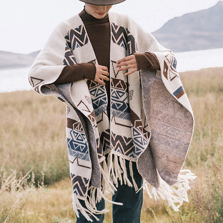 Buddha Stones Tibetan Wave Stripe Geometry Tassels Shawl Fall Winter Cozy Scarf Wrap - image 10