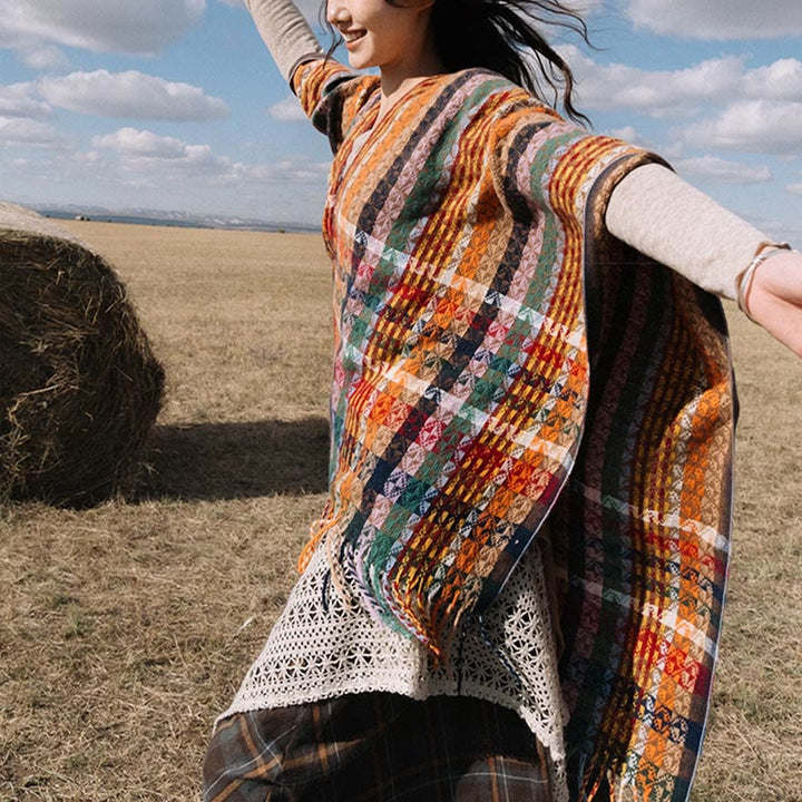 Buddha Stones Tibetan Colorful Stripe Geometry Tassels Shawl Fall Winter Soft Scarf Wrap - image 8