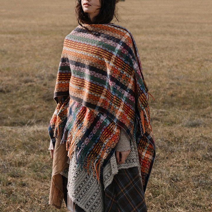 Buddha Stones Tibetan Colorful Stripe Geometry Tassels Shawl Fall Winter Soft Scarf Wrap - image 9