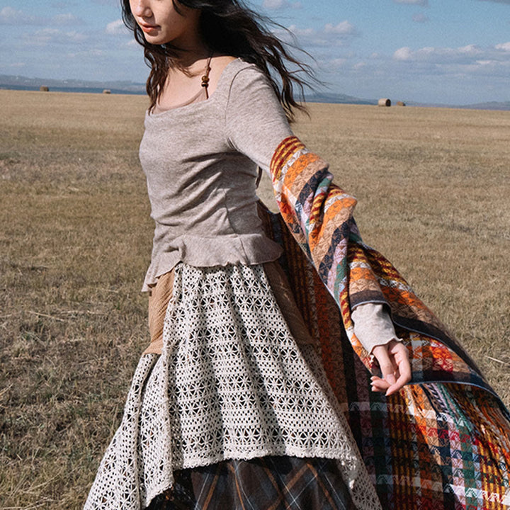 Buddha Stones Tibetan Colorful Stripe Geometry Tassels Shawl Fall Winter Soft Scarf Wrap - image 12