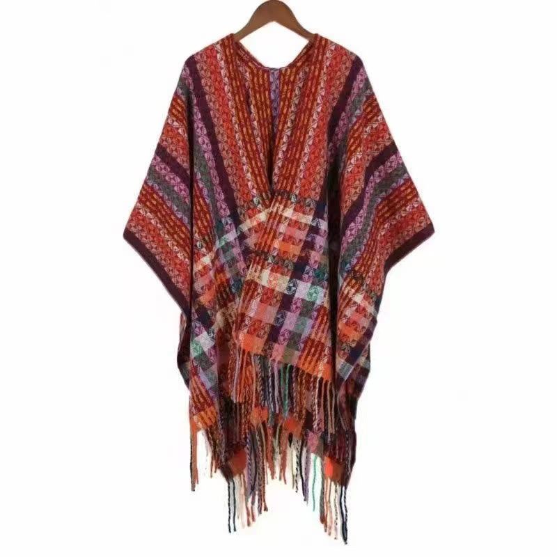Buddha Stones Tibetan Colorful Stripe Geometry Tassels Shawl Fall Winter Soft Scarf Wrap - Red - 130*150cm - image 20