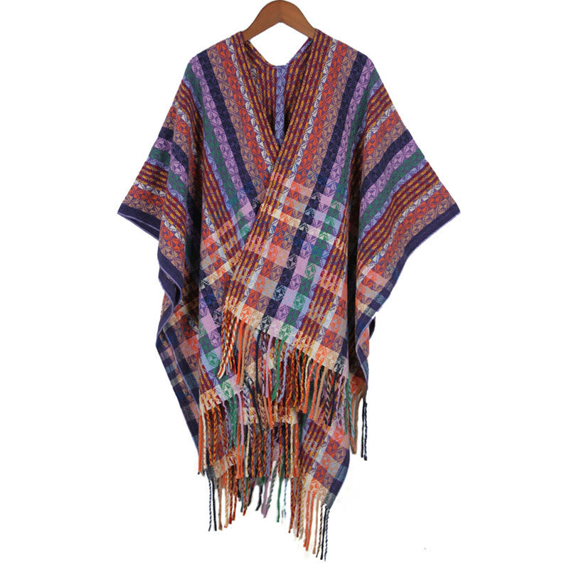 Buddha Stones Tibetan Colorful Stripe Geometry Tassels Shawl Fall Winter Soft Scarf Wrap - Orchid - 130*150cm - image 27