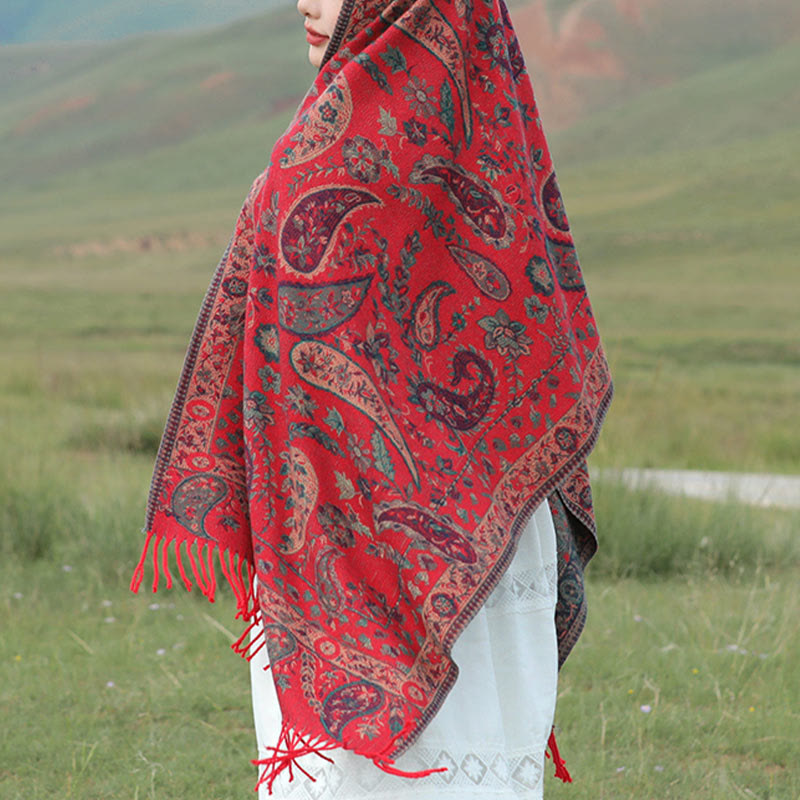 Buddha Stones Tibetan Cashew Flowers Leaves Vine Tassels Shawl Fall Winter Soft Cozy Scarf Wrap - image 8