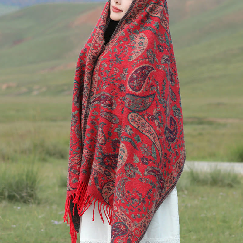 Buddha Stones Tibetan Cashew Flowers Leaves Vine Tassels Shawl Fall Winter Soft Cozy Scarf Wrap - image 7