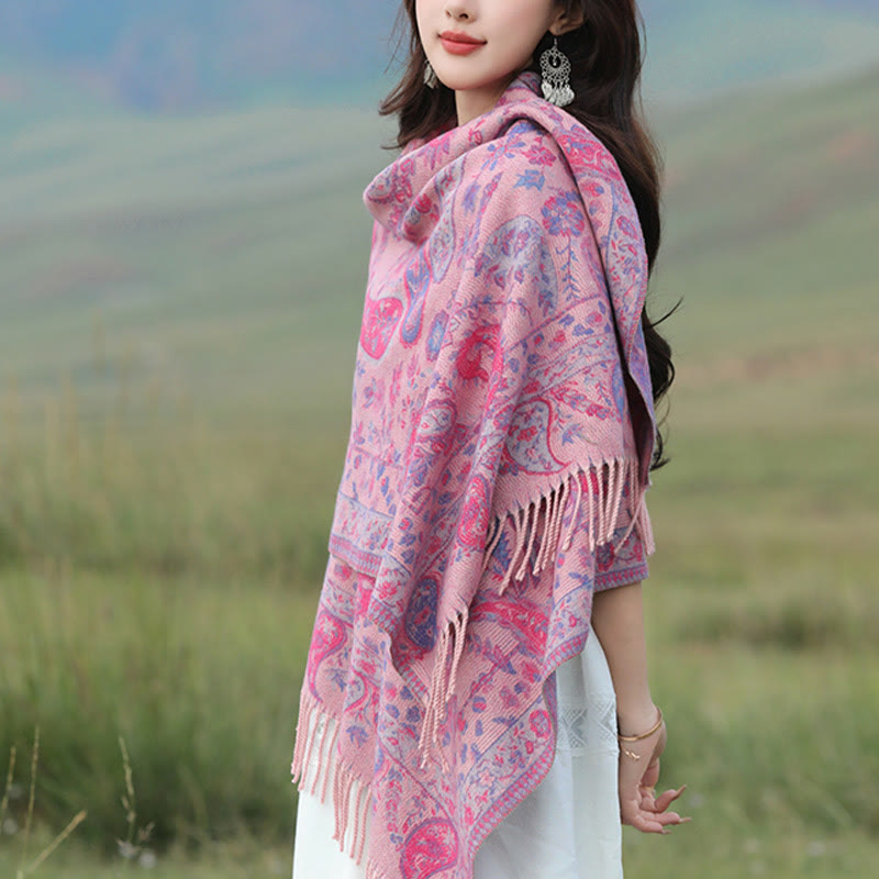 Buddha Stones Tibetan Cashew Flowers Leaves Vine Tassels Shawl Fall Winter Soft Cozy Scarf Wrap - image 12