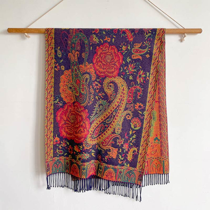 Buddha Stones Tibetan Cashew Peony Flowers Vine Tassels Shawl Fall Winter Cozy Scarf Wrap - image 5