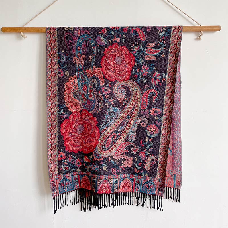 Buddha Stones Tibetan Cashew Peony Flowers Vine Tassels Shawl Fall Winter Cozy Scarf Wrap - image 13