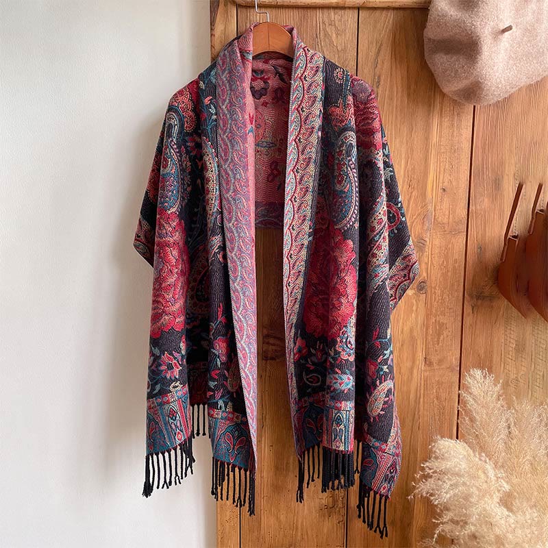 Buddha Stones Tibetan Cashew Peony Flowers Vine Tassels Shawl Fall Winter Cozy Scarf Wrap - image 12