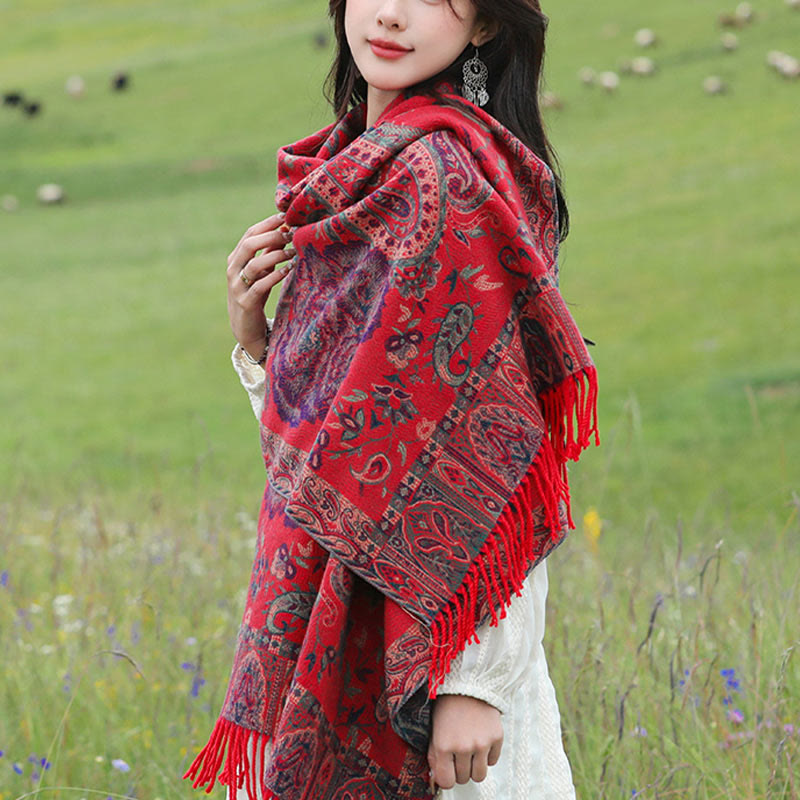 Buddha Stones Tibetan Cashew Peony Flowers Vine Tassels Shawl Fall Winter Cozy Scarf Wrap - image 17