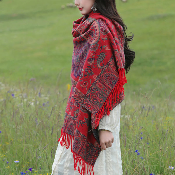 Buddha Stones Tibetan Cashew Peony Flowers Vine Tassels Shawl Fall Winter Cozy Scarf Wrap - image 19