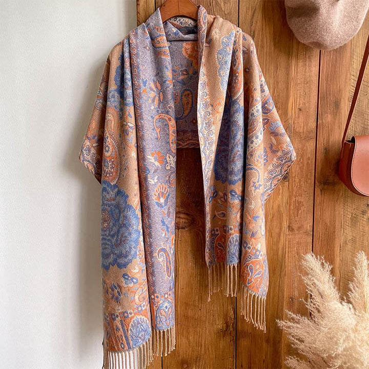 Buddha Stones Tibetan Cashew Peony Flowers Vine Tassels Shawl Fall Winter Cozy Scarf Wrap - image 29