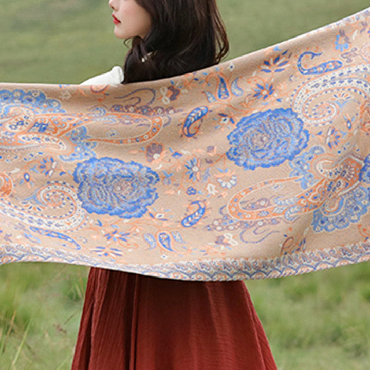 Buddha Stones Tibetan Cashew Peony Flowers Vine Tassels Shawl Fall Winter Cozy Scarf Wrap - image 28