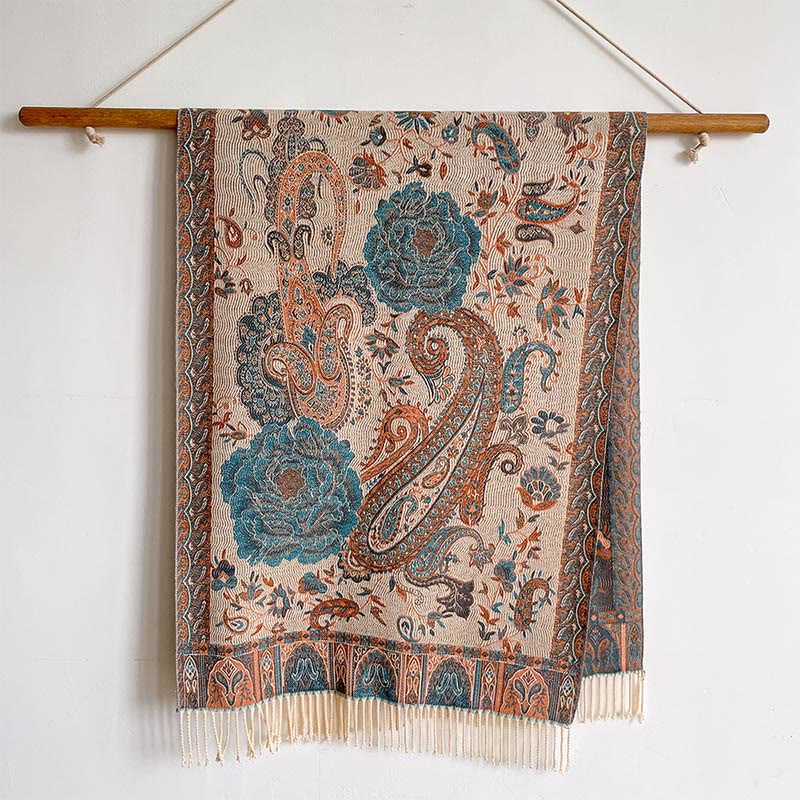 Buddha Stones Tibetan Cashew Peony Flowers Vine Tassels Shawl Fall Winter Cozy Scarf Wrap - image 33