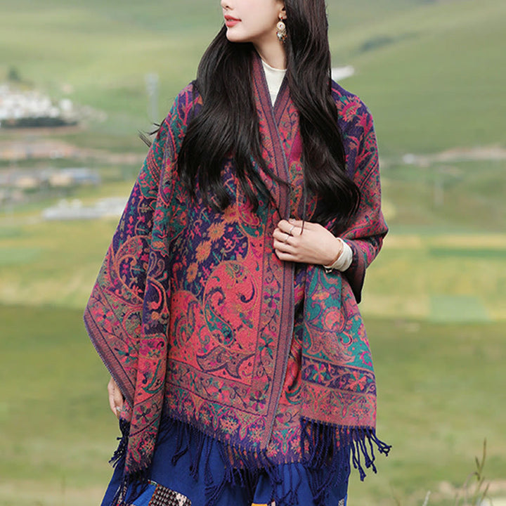 Buddha Stones Tibetan Cashew Flowers Vine Pattern Tassels Shawl Fall Winter Soft Scarf Wrap - Purple - 200*65cm - image 0