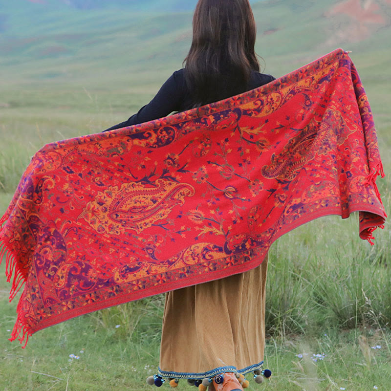Buddha Stones Tibetan Cashew Flowers Vine Pattern Tassels Shawl Fall Winter Soft Scarf Wrap - image 15