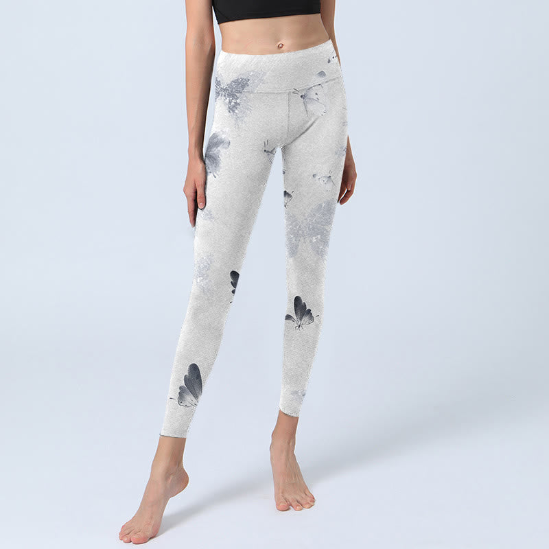 Buddha Stones White Gray Butterfly Print Sports Leggings Women's Yoga Pants - image 5