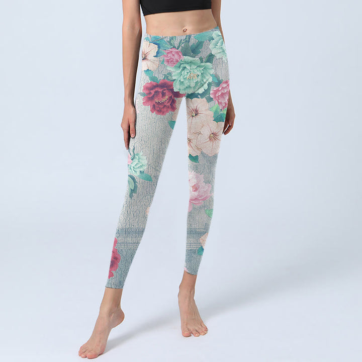 Buddha Stones Colorful Peony Flowers Print Gym Fitness Leggings Women's Yoga Pants - image 5