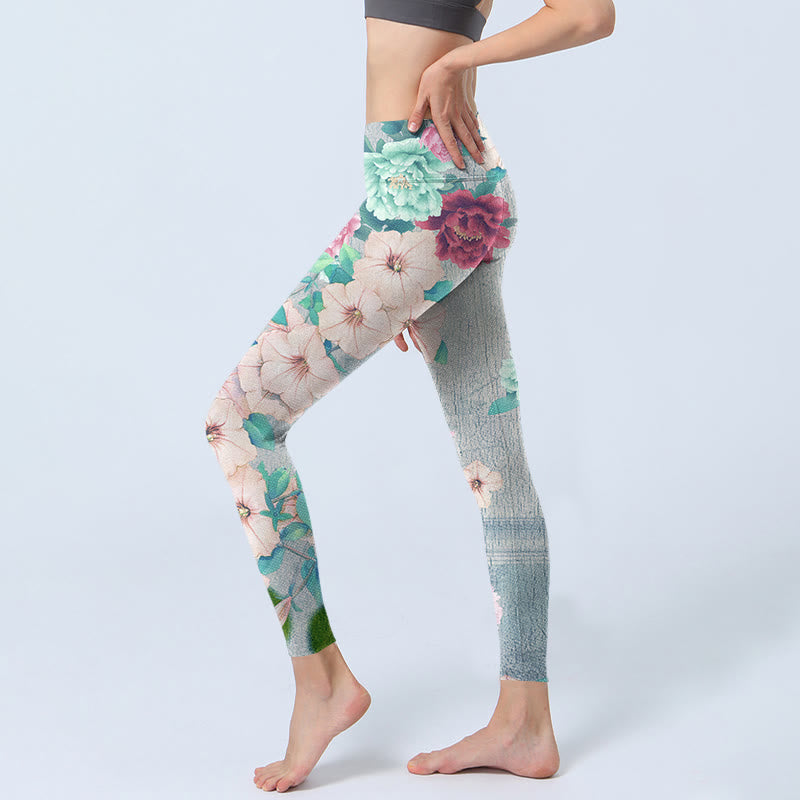 Buddha Stones Colorful Peony Flowers Print Gym Fitness Leggings Women's Yoga Pants - image 2