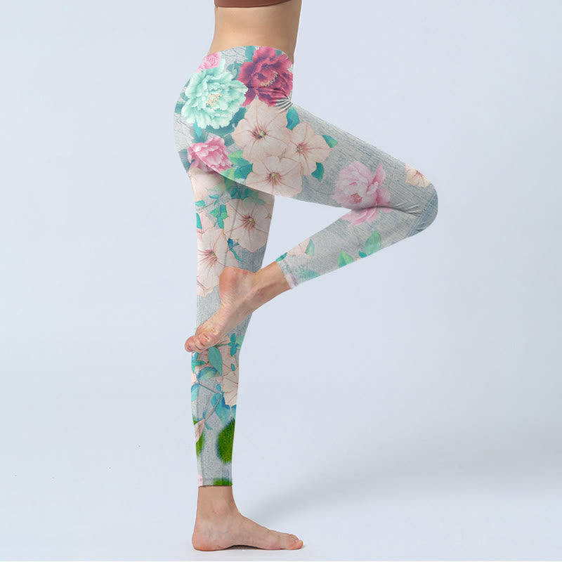 Buddha Stones Colorful Peony Flowers Print Gym Fitness Leggings Women's Yoga Pants - image 3