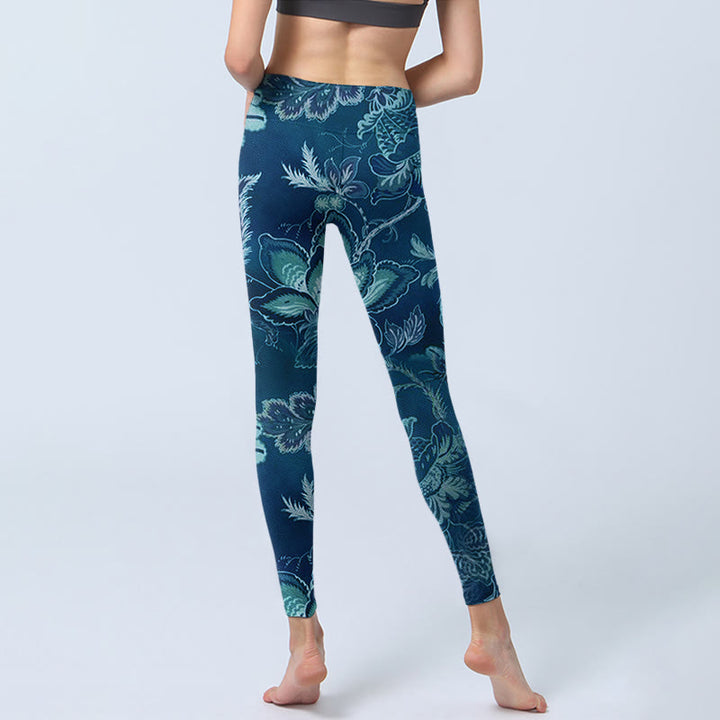 Buddha Stones Blue Flowers Print Sports Fitness Leggings Women's Yoga Pants - image 6