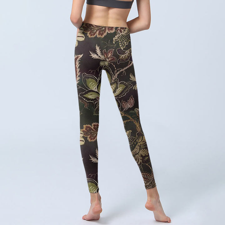 Buddha Stones Olive Florals Print Sports Fitness Leggings Women's Yoga Pants - image 6