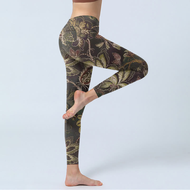 Buddha Stones Olive Florals Print Sports Fitness Leggings Women's Yoga Pants - image 3