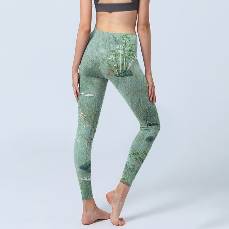 Buddha Stones Green Bamboo Rocks Print Sports Fitness Leggings Women's Yoga Pants - image 4