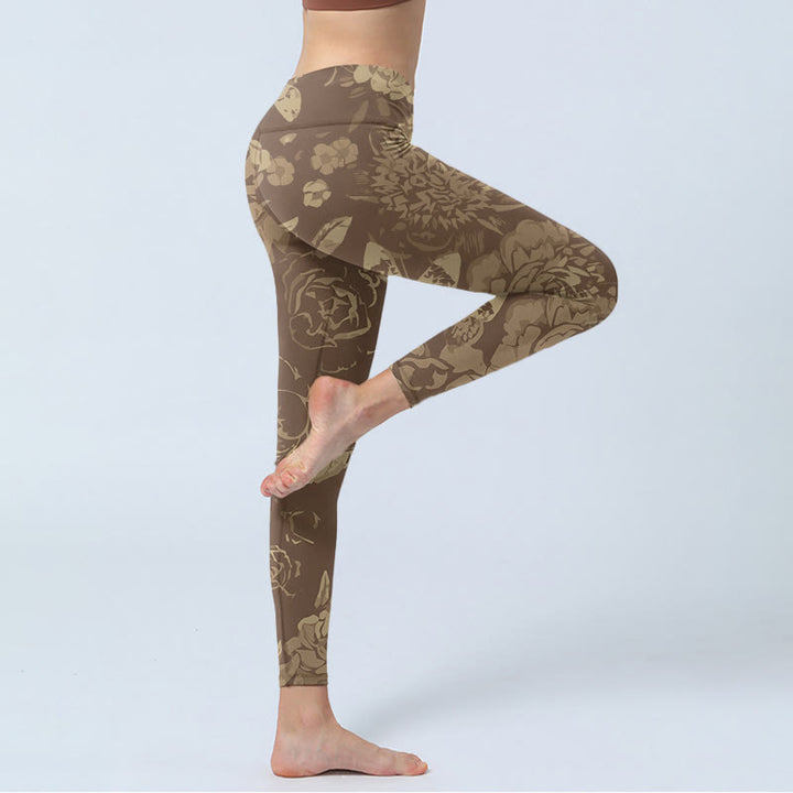 Buddha Stones Peony Flowers Leaves Blossom Print Gym Fitness Leggings Women's Yoga Pants - image 11